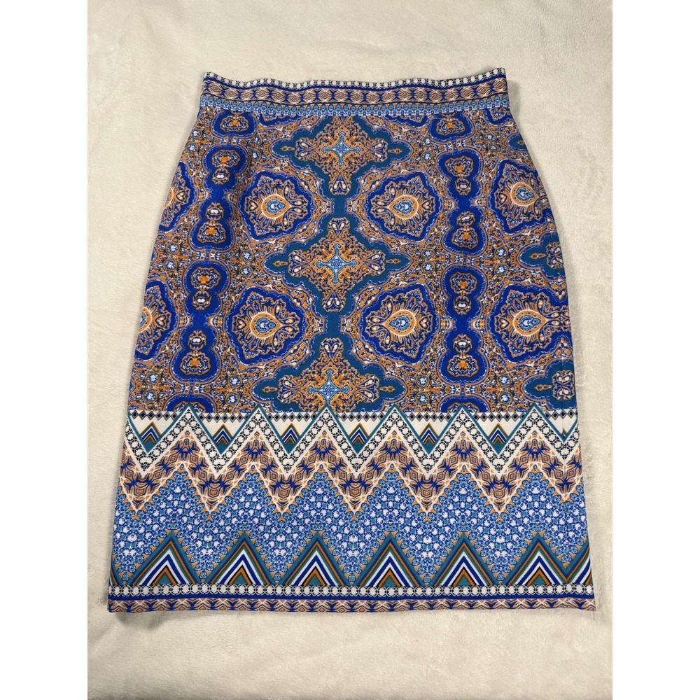 Antonio Melani Skirt Womens Size 8 Blue‎ Orange Medallion Print Pencil Lined